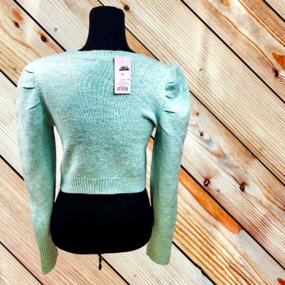 Wild Fable Women's Lt Blue Soft Puffy Sleeve Cropped Crewneck Sweater XS NWT - Picture 8 of 11